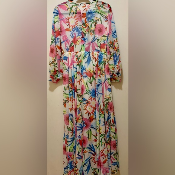 Haoduoyoi Floral Print Pleated Flowy Maxi V-Neck Dress Sz L - Picture 2 of 3